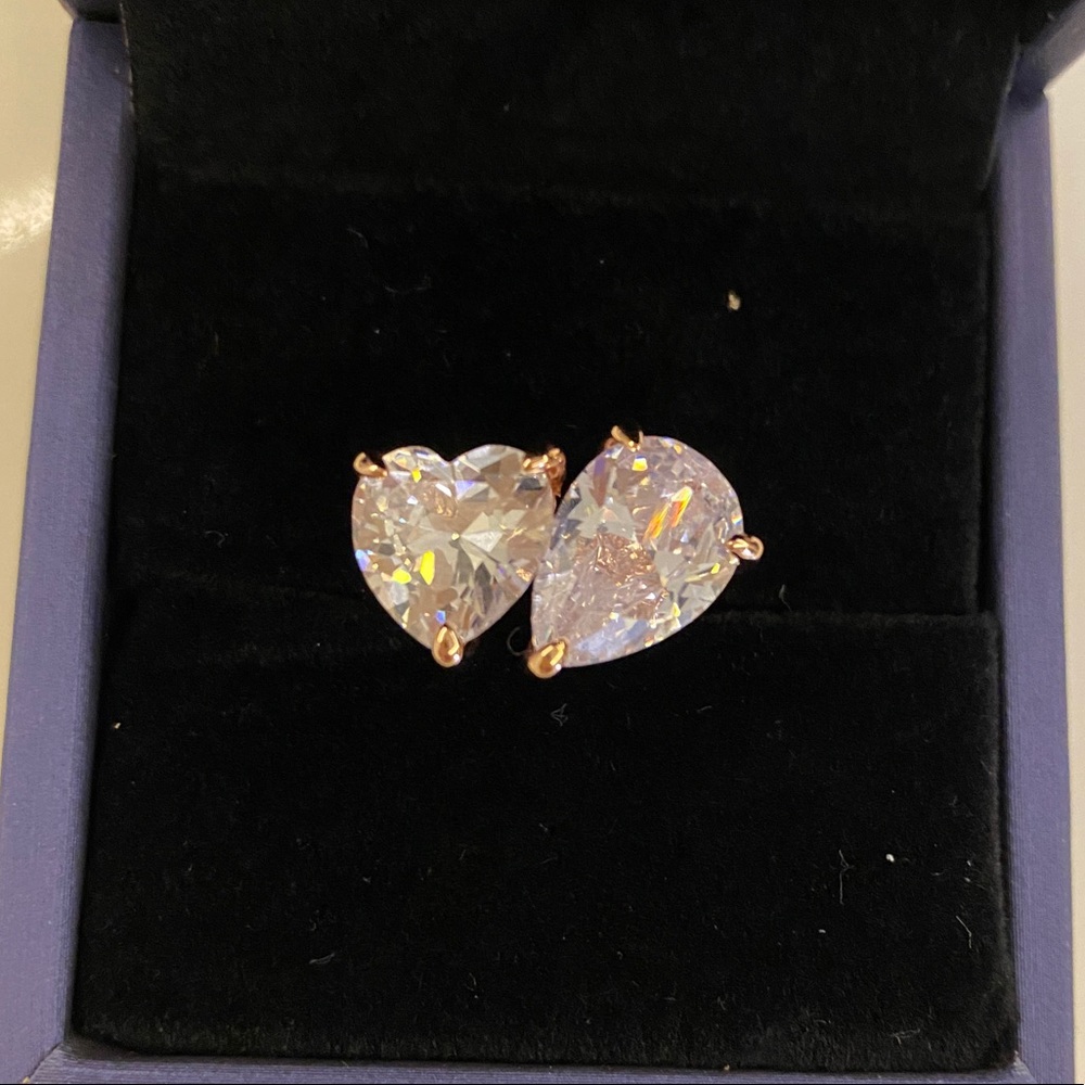 Heart and Pear cut white sapphire Rose gold ring. Size 5